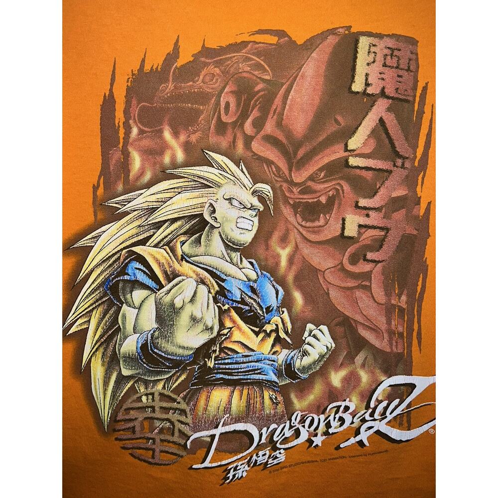 VTG 2002 Dragon Ball Z Goku vs Majin Buu Graphic Tee Youth M/L Orange Anime DBZ